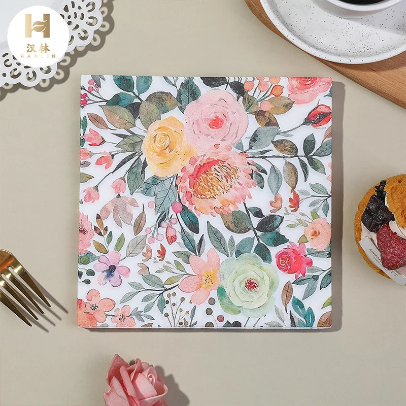 20 Pcs/pack  Printed Napkins Colored Flowers and Plants Flower Series Party Restaurant Party Decoration Disposable Paper Towels