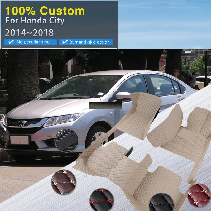 

Car Floor Mats For Honda City Grace Ballade GM4 5 6 8 9 2014~2018 Luxury Leather Mat Durable Carpet Rugs Car Accessories 2015