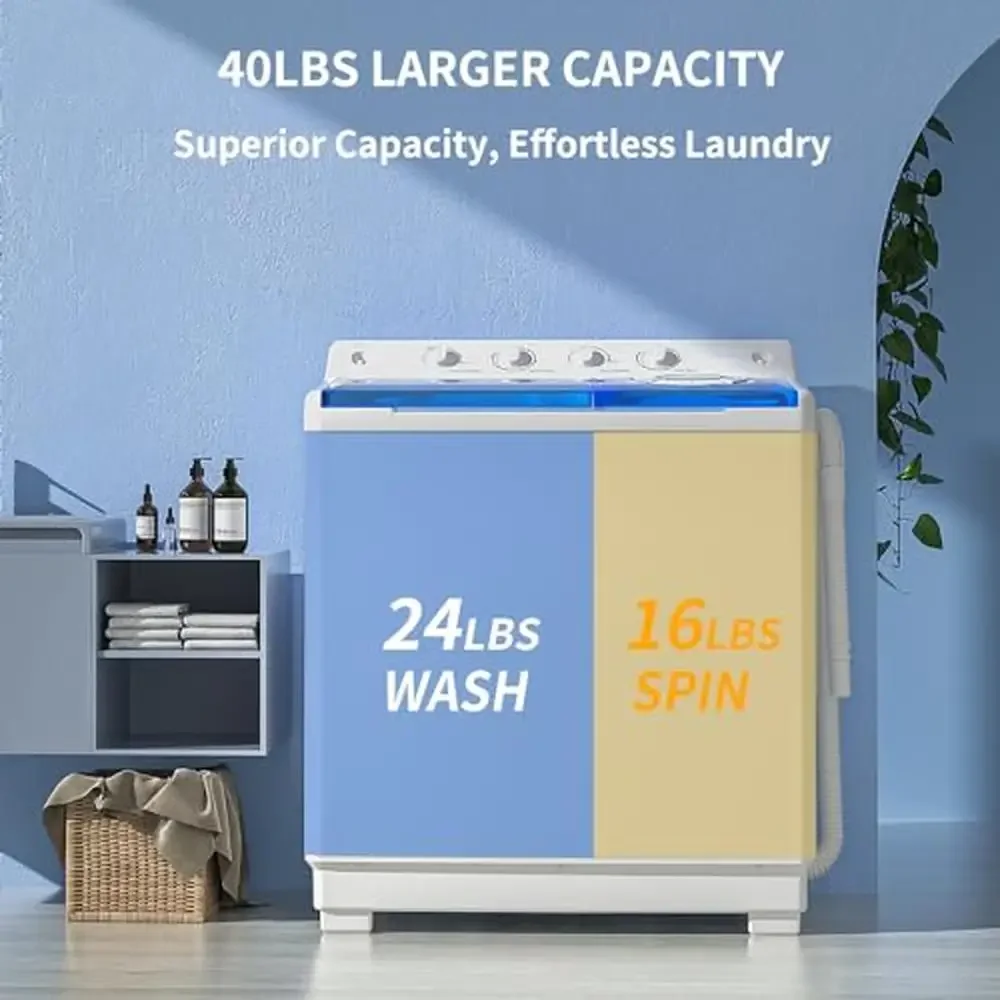 Compact 40Lbs Portable Semi-Automatic Twin Tub Washing Machine