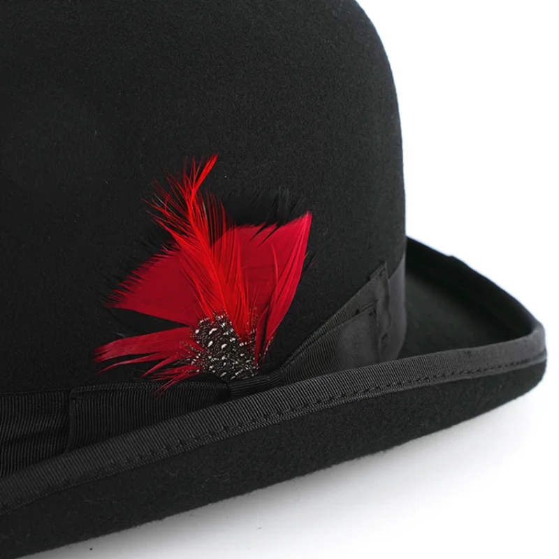 Black Bowler Hat Billycock Bob Hat Bombín Hard Felt Rounded Crown