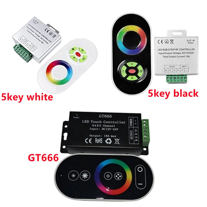 DC12V-24V GT666 5key Wireless RF Touch Panel Dimmer RGB Remote Controller 18A RGB Controller for 3528 5050 RGB LED Strip