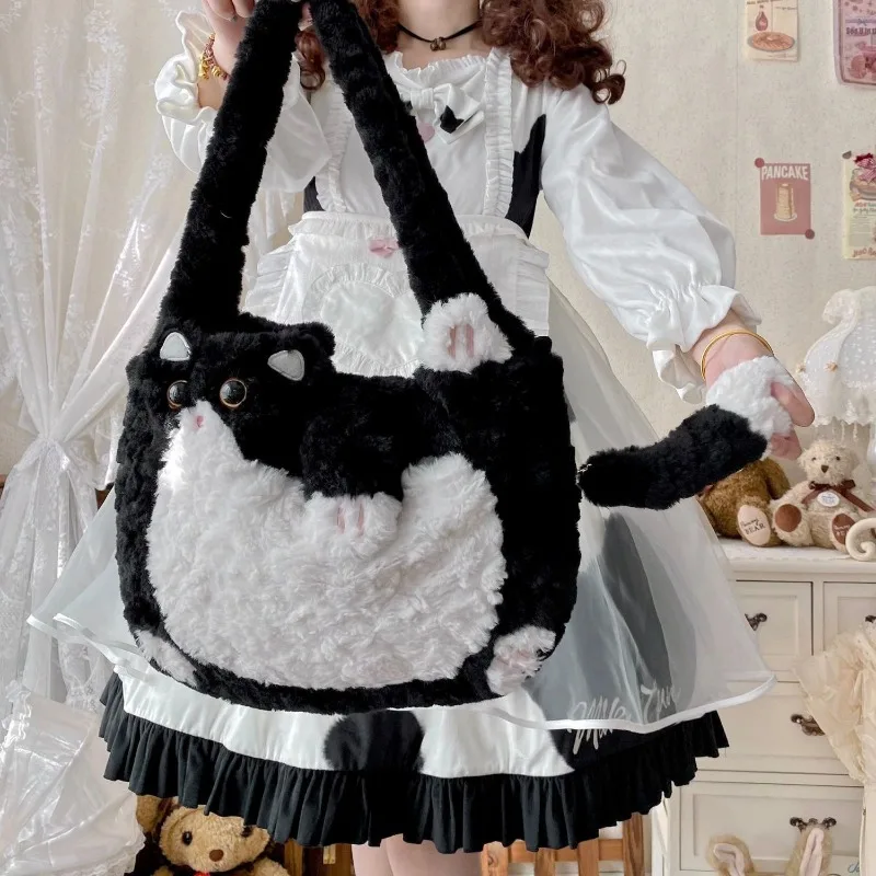 

Женские сумки на плечо HAEX Kawaii, модная Осенняя новая трендовая плюшевая сумка-мессенджер для девушек, зимняя Вместительная женская сумка с милым котом