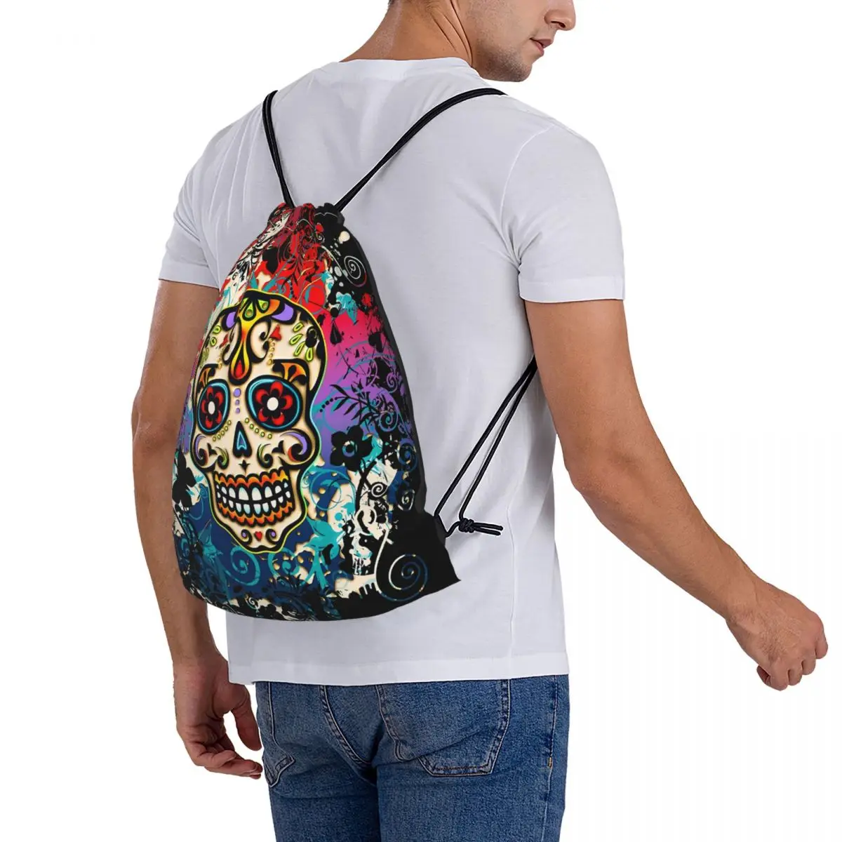 Mochilas De almacenamiento para el Día De Los Muertos, Calavera mexicana De azúcar, bolsas portátiles con cordón para ropa equitación - AliExpress