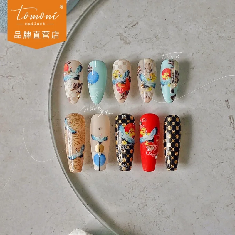 

[Meow.Sensei] Thin Tough Nail Stickers No Loss Cooperation Japanese Style Nail Sticker National Style Crane Ornament Ms265