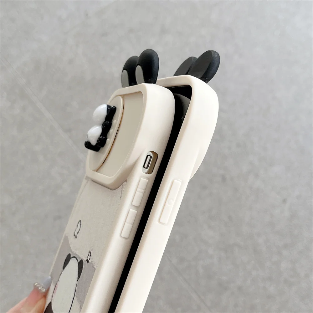 3D Panda Slide Camera Protection Silicone Phone Case with Cartoon Ears and Shockproof Back Cover