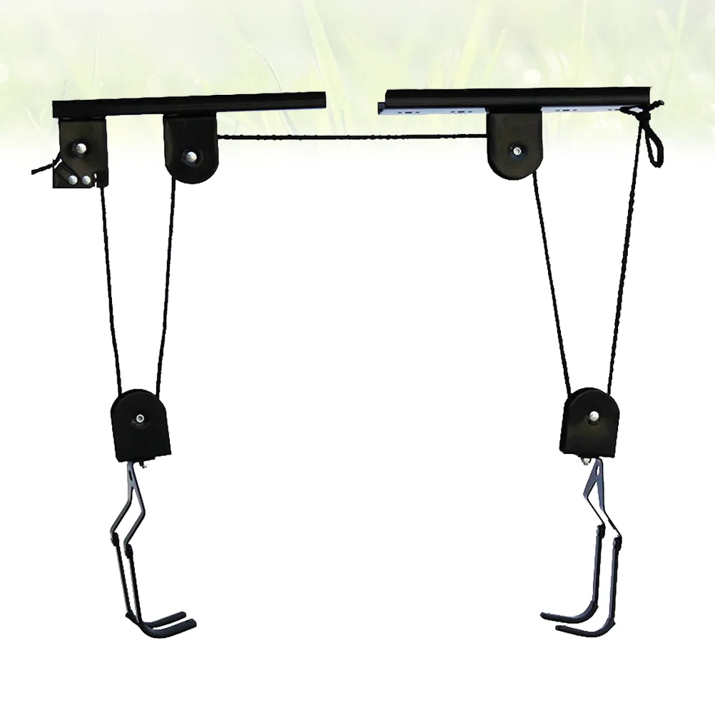 

Hoist Ladder Lift Heavy Duty Steel Ceiling Mounted Hook for Hanging Bike Road Bike Storage 25 kg Black