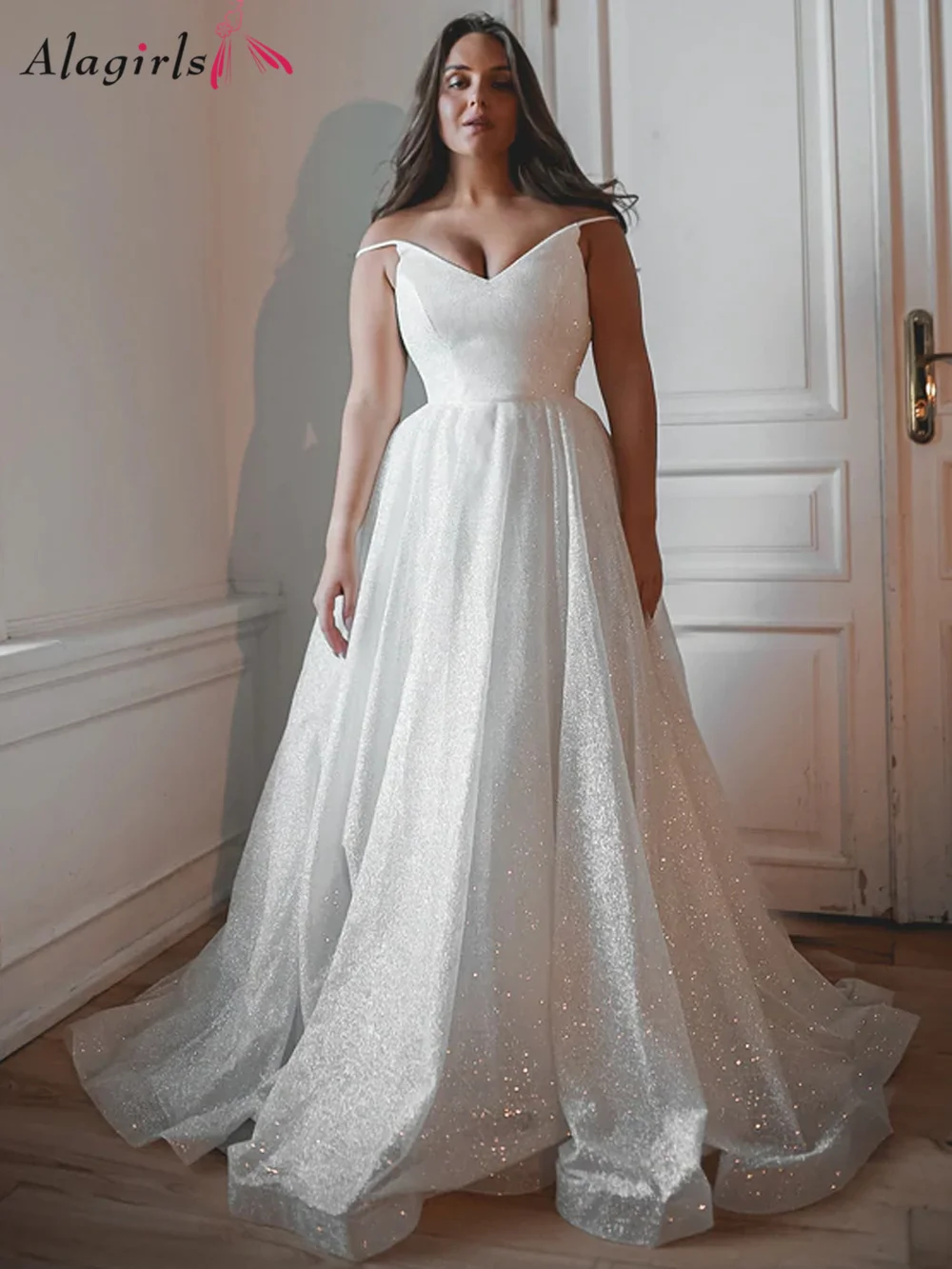 

Alagirls Silver Wedding Dress Ivory Wedding Gown 2022 Elegant Sexy Bridal Gown robe de soirée de mariage Split Lace Up Back