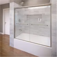 Frameless Sliding Tub Door Fits opening Clear Glass Brushed Nickel Finish This door can be applied to any bathtub material 1
