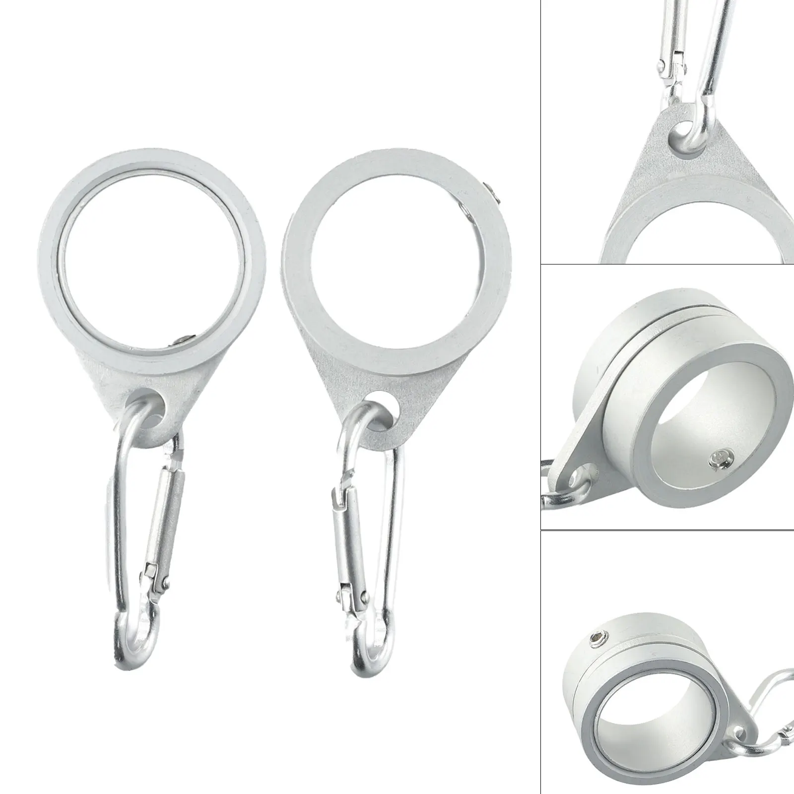 2X Flag Pole Rings 360&deg; Rotating Flagpole Flag For 0.75-1.02 Inches Pole Aluminum Alloy Mounting Rings With Carabiner Anti-Wrap