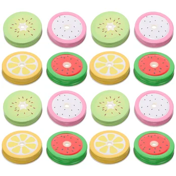 Fruit Pattern Jar Lids With Straw Holes 1