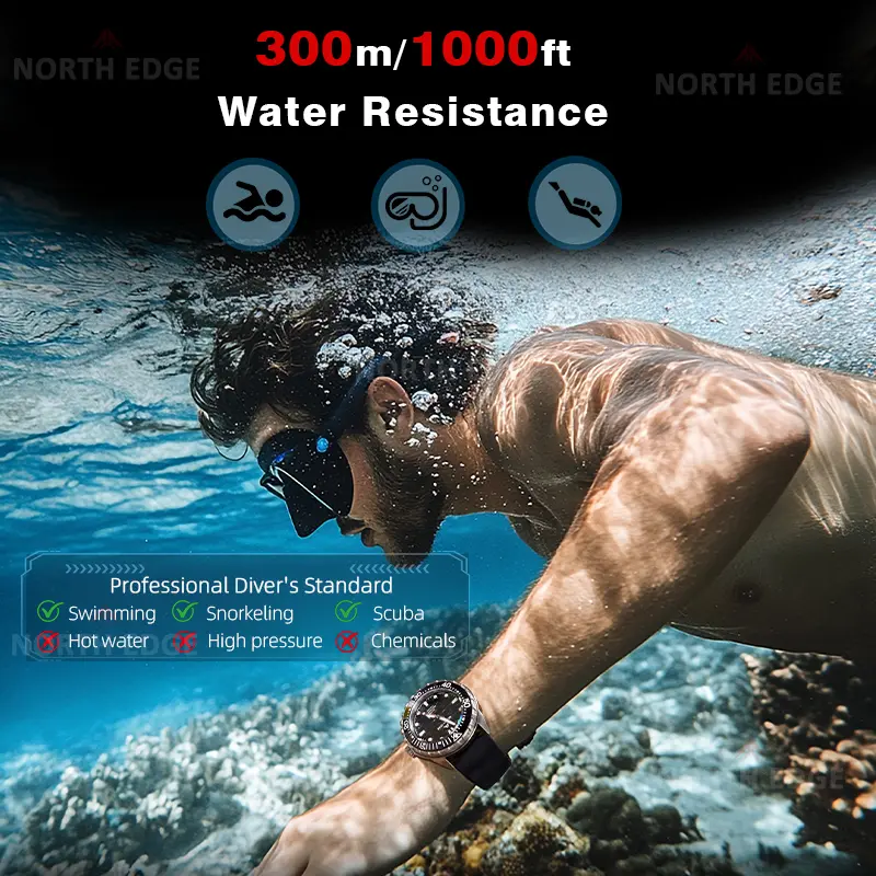 NORTH EDGE TRITON-TI Titanium Stainless Solar-Powered Diving Watch Luxury Quartz Watches For Men 300M Waterproof 180+ Day Power - Image 4