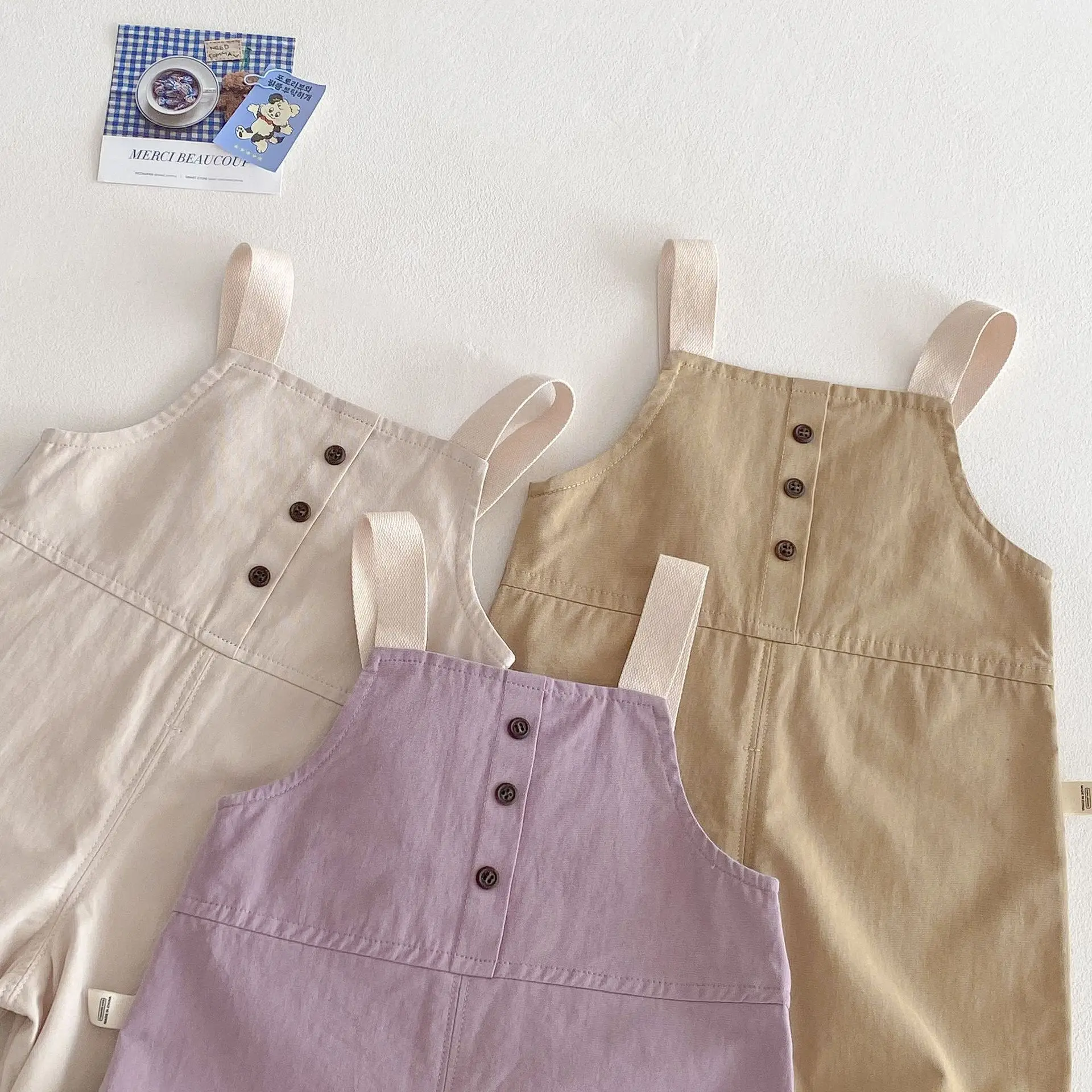 2025 New Kids Overalls 0-5Years Childrn Boy Girl Solid Color Pocket Jumpsuit Cargo Suspender Pant Fashion Bottom Spring Clothes