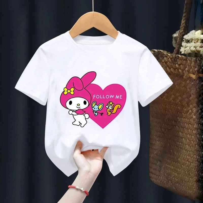 Kawaii Y2k 소녀용 마이 멜로디 티셔츠, 대형 하라주쿠 티, 어린이 티셔츠, 가족 매칭 의상