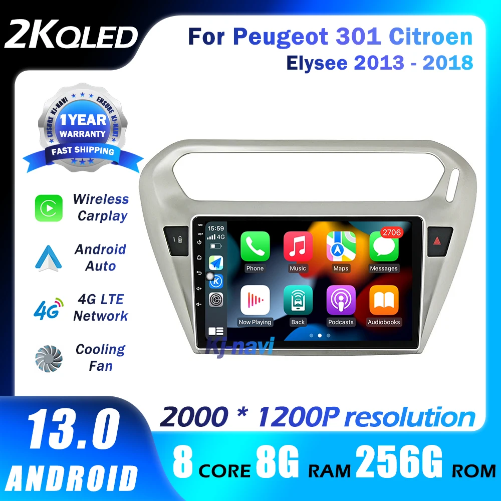 

Android 13 Car Video Radio Multimedia For Peugeot 301 Citroen Elysee 2013-2018 2 din Stereo Player GPS Navigation QLED DSP 4G TB