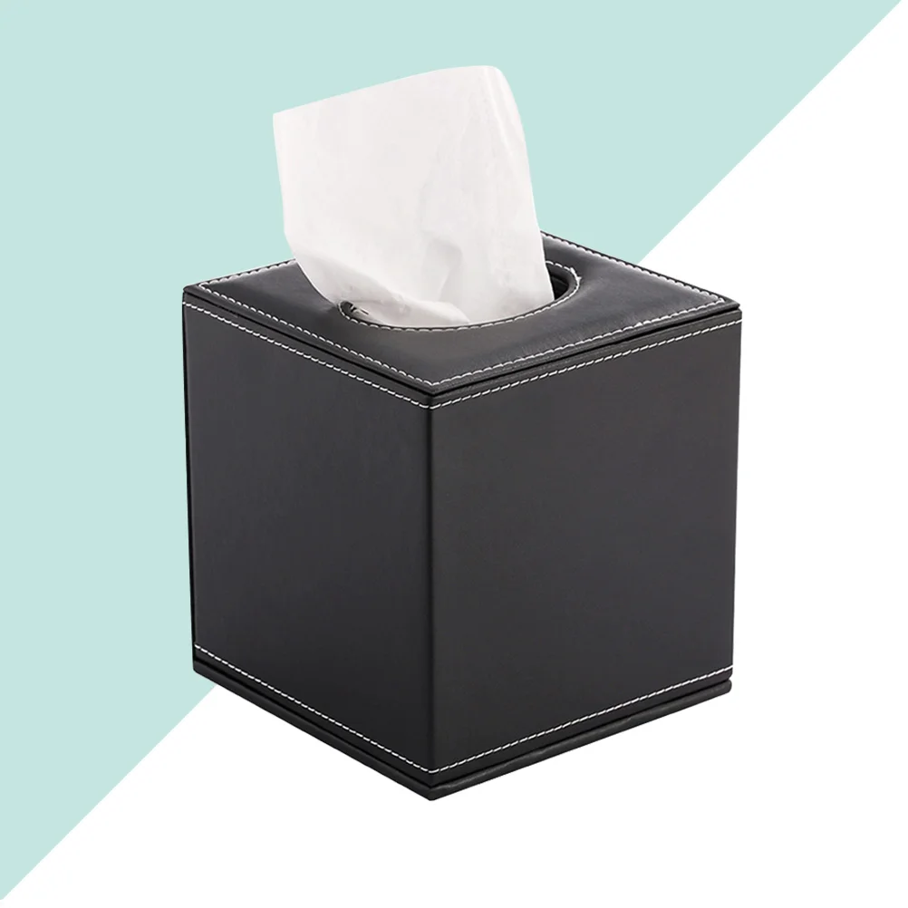 Black Pu Paper Holder Square Tissue Box Napkin Storage Towel Container Home Office Hotel Room ganization 6