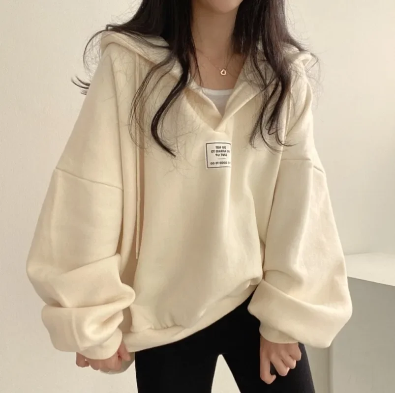 

Bat Sleeve Oversized Hoodie Women V Neck Solid Casual Sweatshirts Y2k Loose Korean Pullover Tops Spring Autumn New Baggy Clothes
