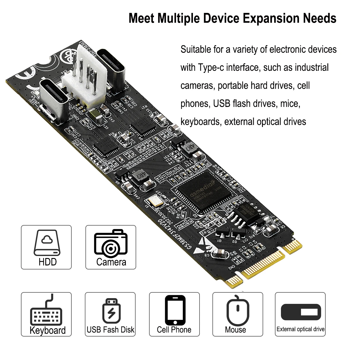 Riser, USB 3.2 Gen2, 10 Gbps, 22x60
