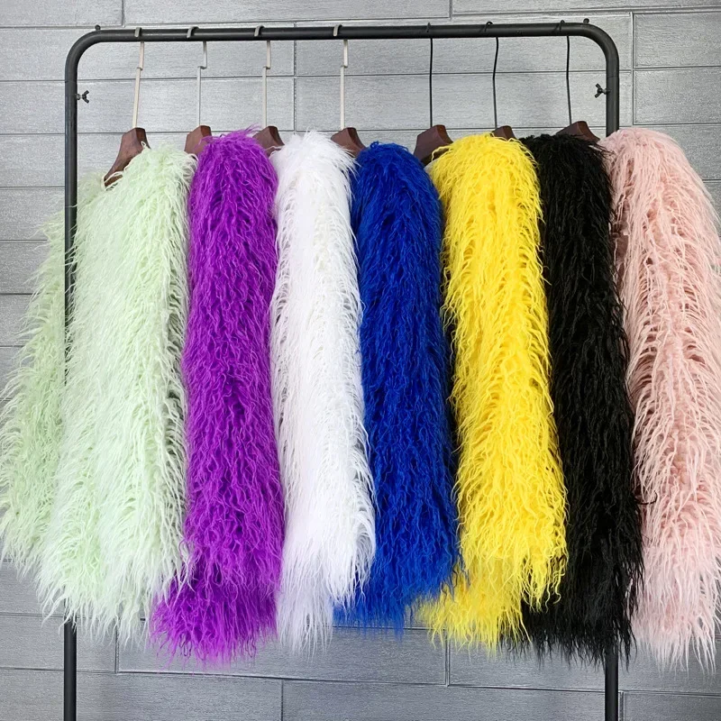Mongolia Sheep Fur Women Medium Long Coat Jacket Colorful Warm Faux Fur Plush Coats Female Jacket Autumn Winter Furry Outerwear 2