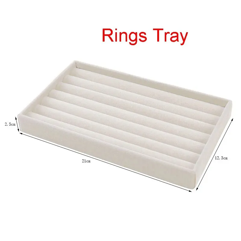 Elegant Velvet Jewelry Display Organizer Box in Beige for Rings, Earrings, and Necklaces