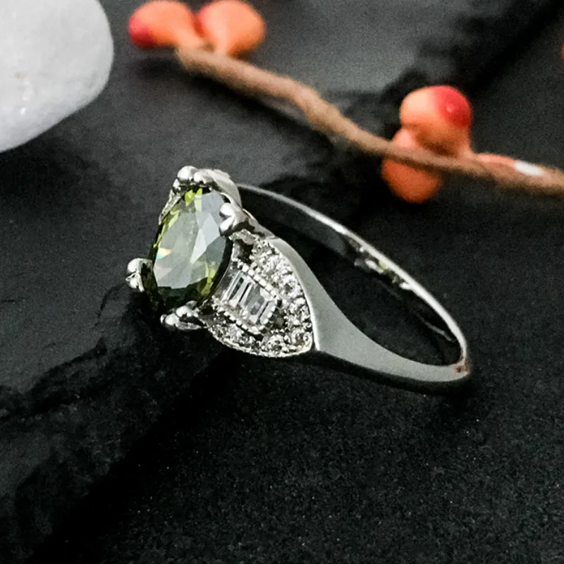 

6x8MM Emerald Gemstone Rings AAA Zircon Shine CZ For Women Silver Color Ring Party Engagement Anniversary Gifts