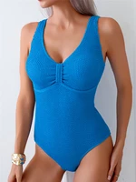 Slim V Neck Swimsuit Women 2025 New One Piece Vacation Swimwear Solid Bodysuit Female Bathers Swimming Monokini Summer Beachwear