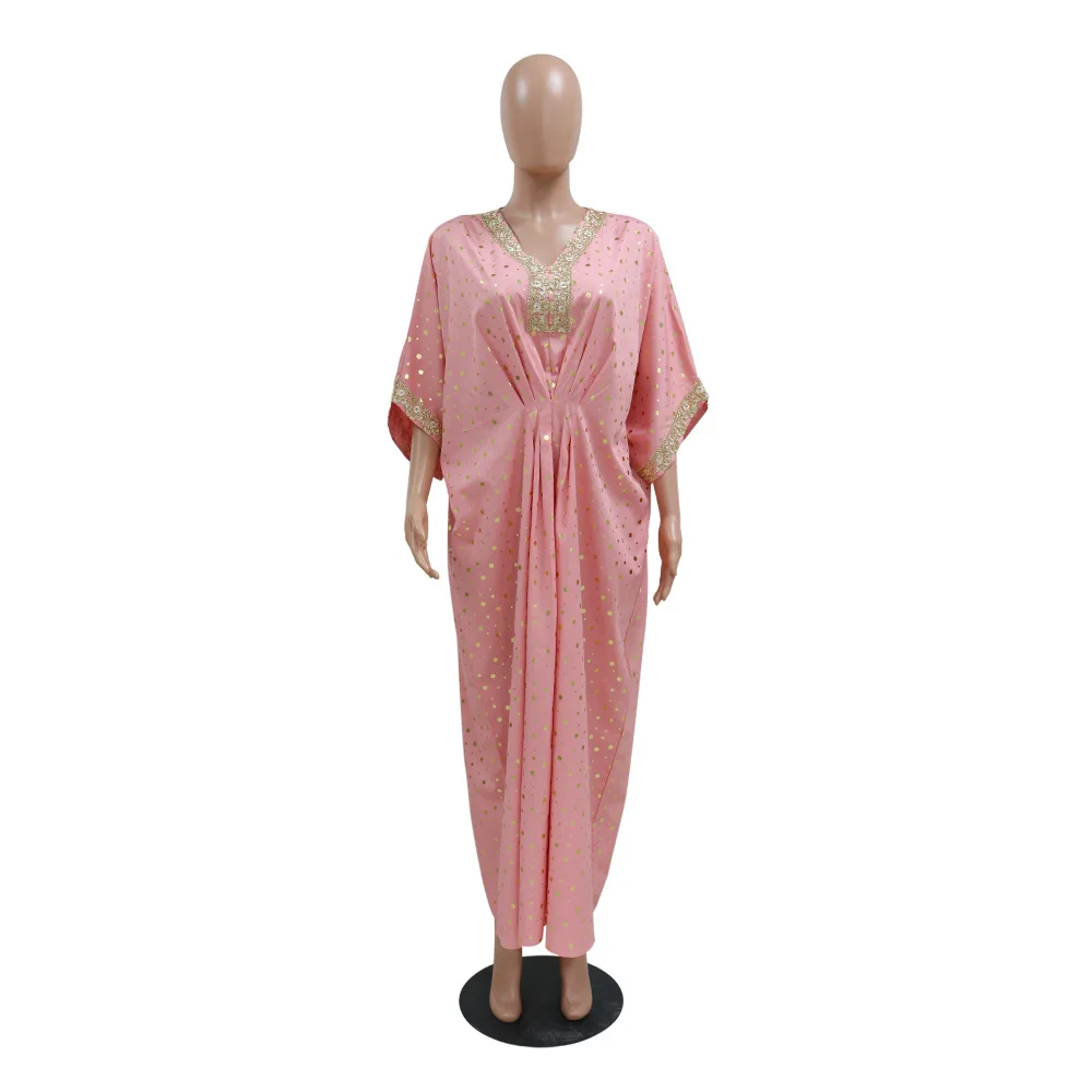 Moroccan Kaftan Abaya Dubai Polka Dot Bronze Muslim African Maxi Dresses for Women Party Dress Loose Arabic Abayas Isalm Modest
