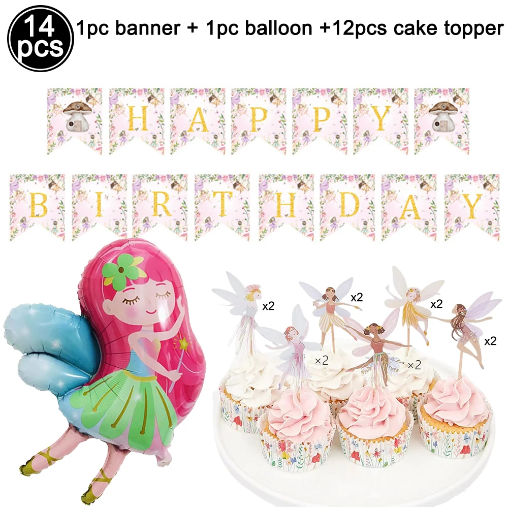 Pink Butterfly & Flower Fairy Disposable Party Tableware Set - Plates, Cups, and Napkins