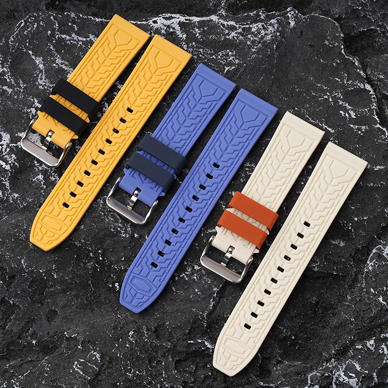 Dual-Color 22mm Waterproof Diving Silicone Watch Strap with Tool Kit