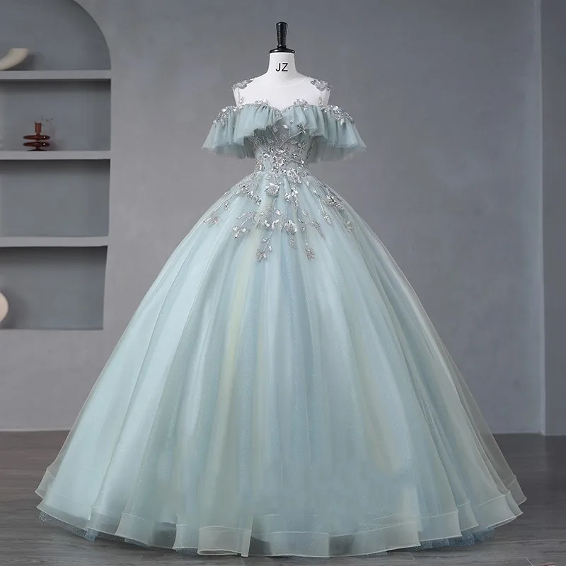 Sweetheart Glittering Off-Shoulder Quinceanera Dress Beading Appliques Ball Gown Vestidos De 15 Birthday Party Gowns Corset