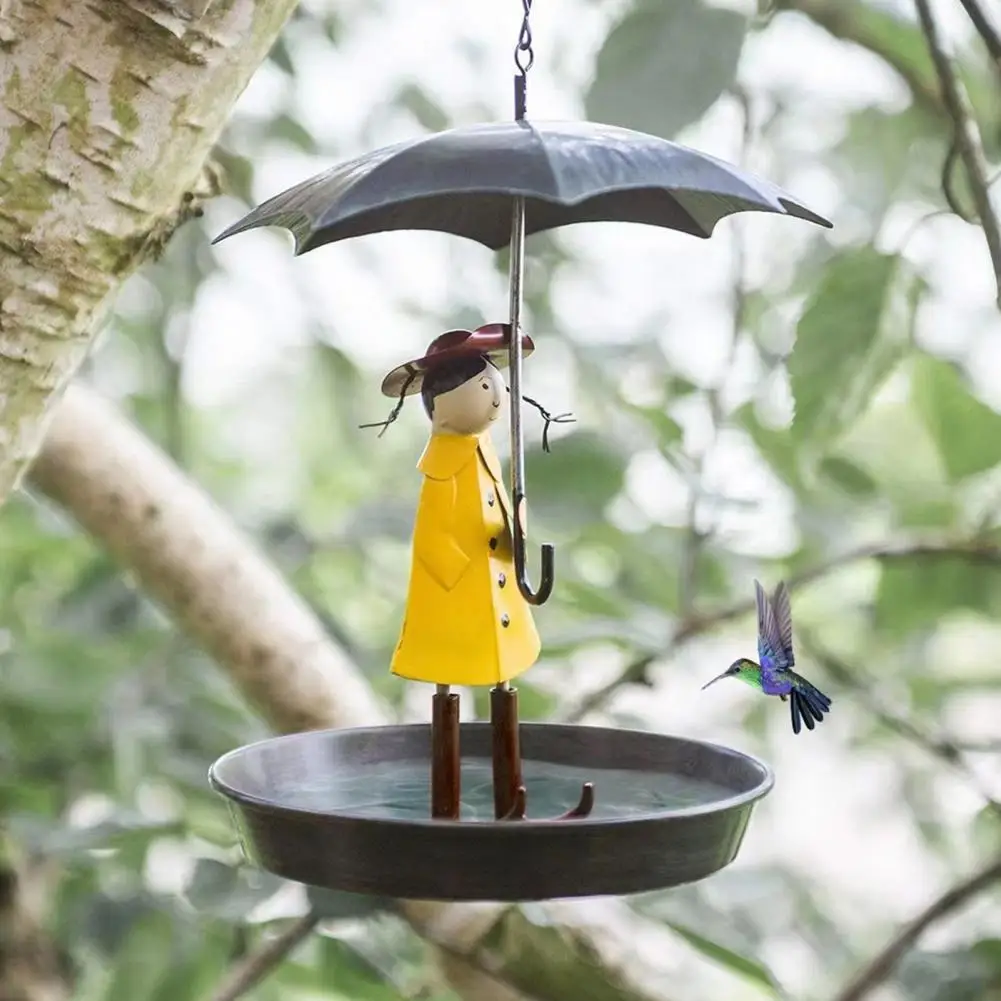 Bird Feeder Umbrella Girl Design Hanging Bird Feeder Set With Metal Chain Easy Cleaning Light Metal Feeders With Brush