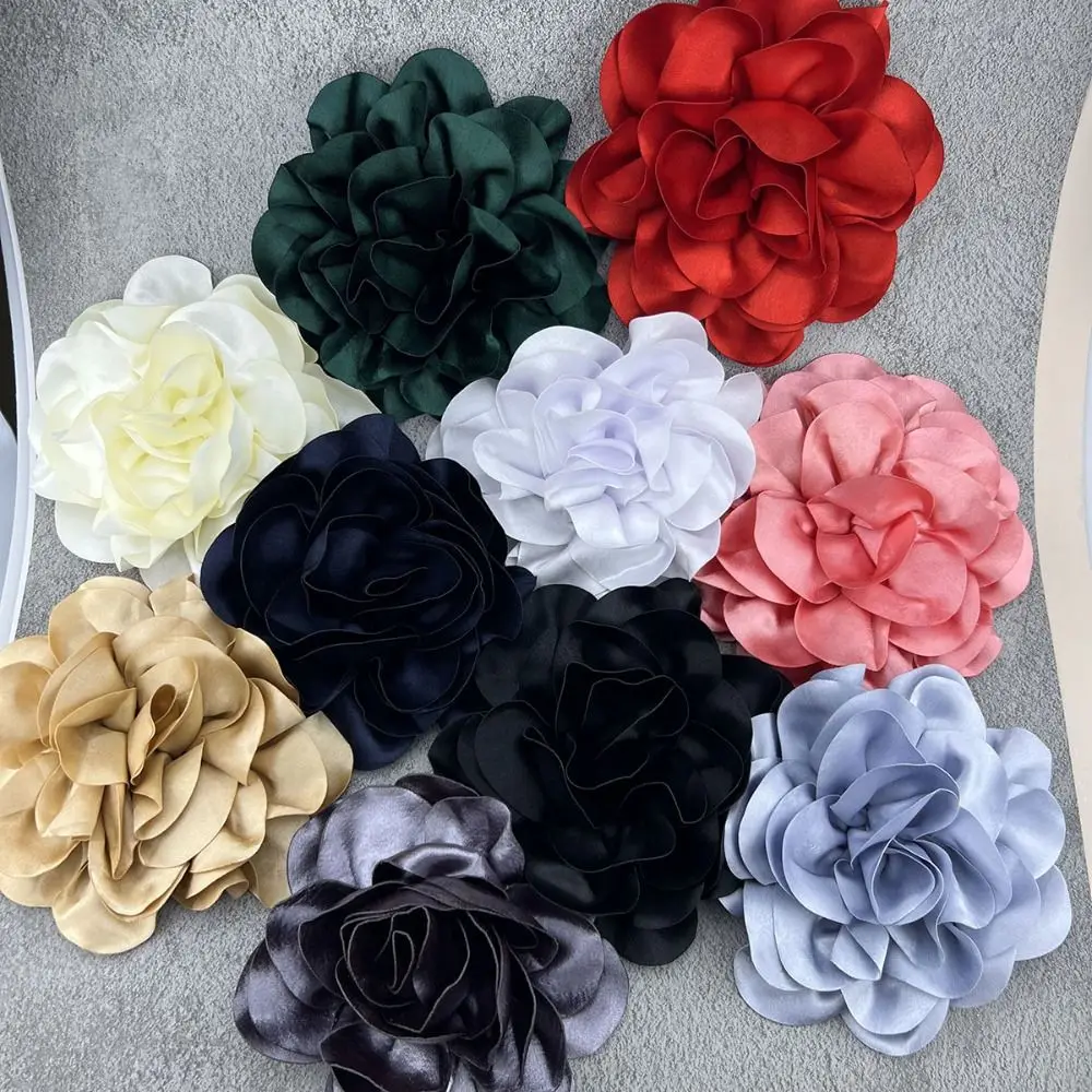 14/19cm Fashion Large Flower Brooch Colorful Satin Fabric French Flower Brooch Handmade Suit Sweater Coat Decor Pins Brooches