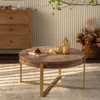 33.86" Modern Retro Splicing Round Coffee Table,Fir Wood Table Top with Gold Cross Legs Base 3