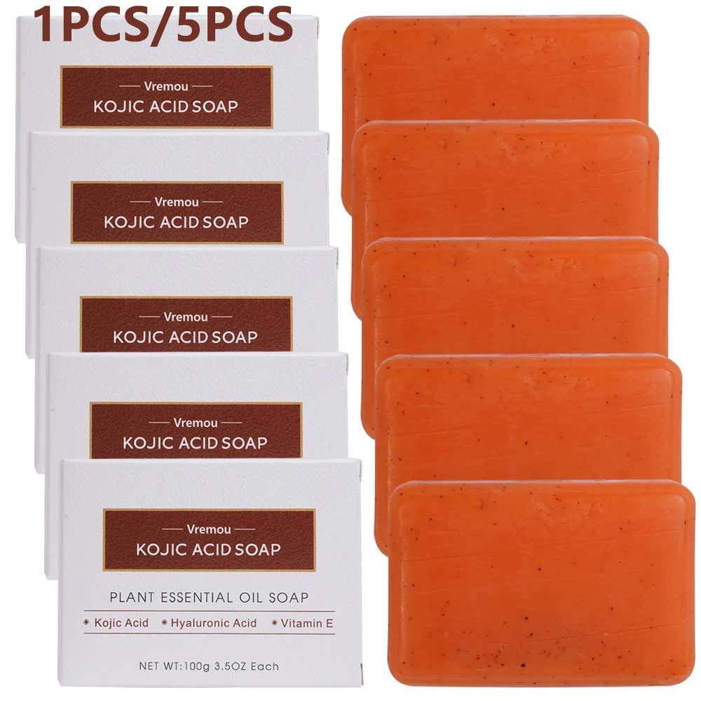 1Pcs/5Pcs Kojic Acid Soap, Plant Essential Oil Cleansing Soap, Body Fragrance Shower Scrub Particle Soap Improves Skin Roughness