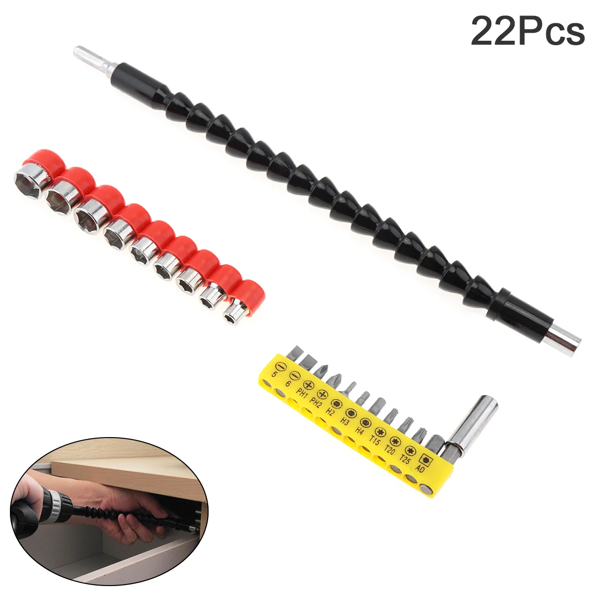 

Flexible Shaft 20/22/32pcs Universal Flexible Shaft High Hardness Batch Head and Electric Drill Bit Sleeve Combination
