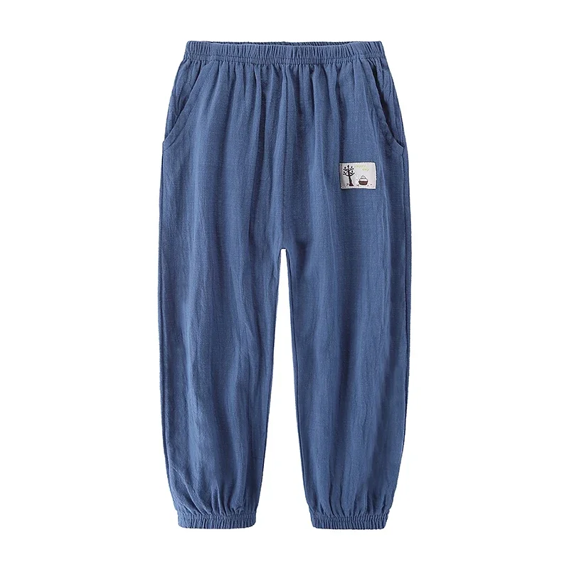 

Children Trousers For Boys Girls Cotton Linen Elastic Waist Solid Color Summer Mosquito Pants Kids Clothing Long Pants 100-160cm