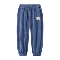 Children Trousers For Boys Girls Cotton Linen Elastic Waist Solid Color Summer Mosquito Pants Kids Clothing Long Pants 100-160cm 1