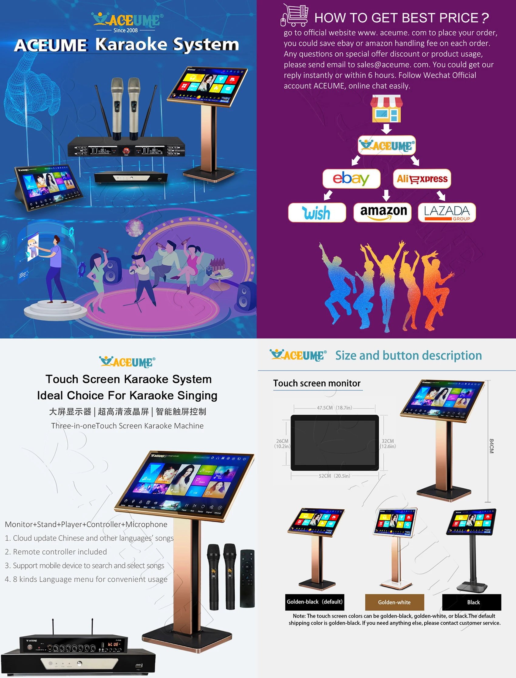 TSRVM100-16TB HDD 303K Madarin Cantonese English Songs Touch Screen Karaoke Machine Player Microphone Input Sound Mixing