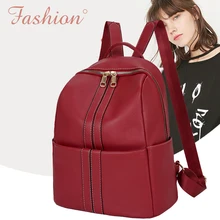 

Red Women Backpack for Girls PU Leather Small School Bag Thread Backpacks Female Anti Theft Bagpack New Lady Waterproof Rucksack