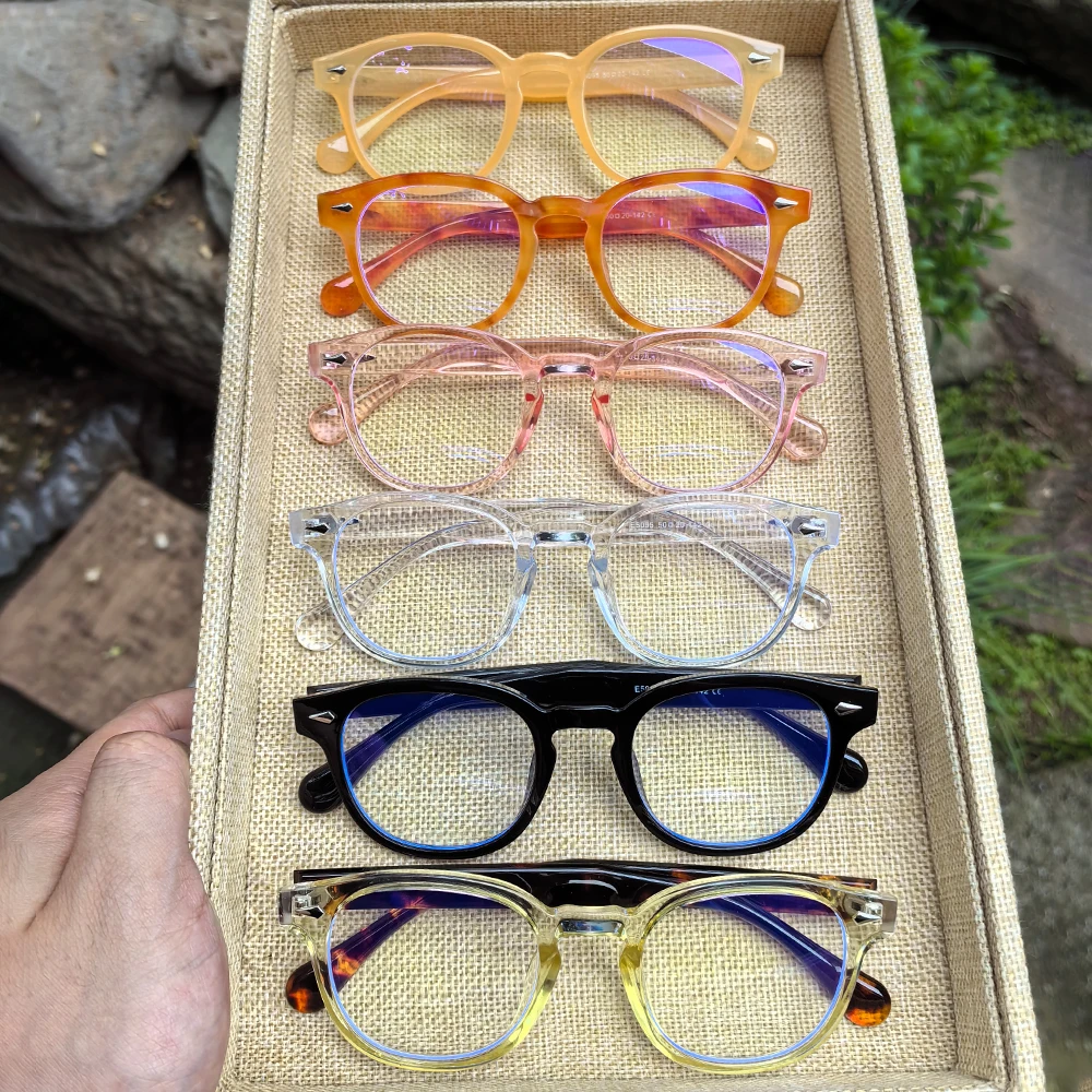 

LNFCXI Round Eyeglasses Frame Men Women Computer Optical Retro Anti Blue Light Glasses Spectacle Frame With Leather Case