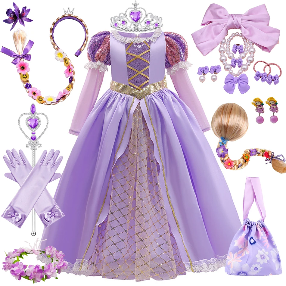 

Rapunzel Dress Princess Costume Sets Children Birthday Carnival Halloween Party Fancy Girls Tangled Cosplay Clothes 2-10 Years