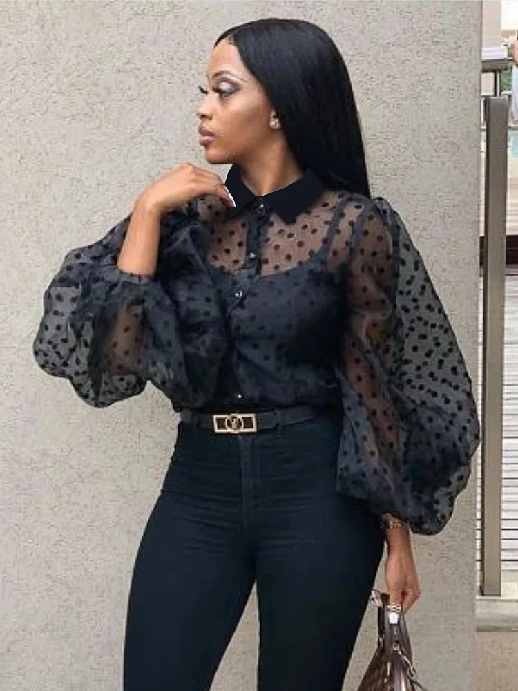 Camicetta Blusa Nera Trasparente Camicia Nera Trasparente A Pois