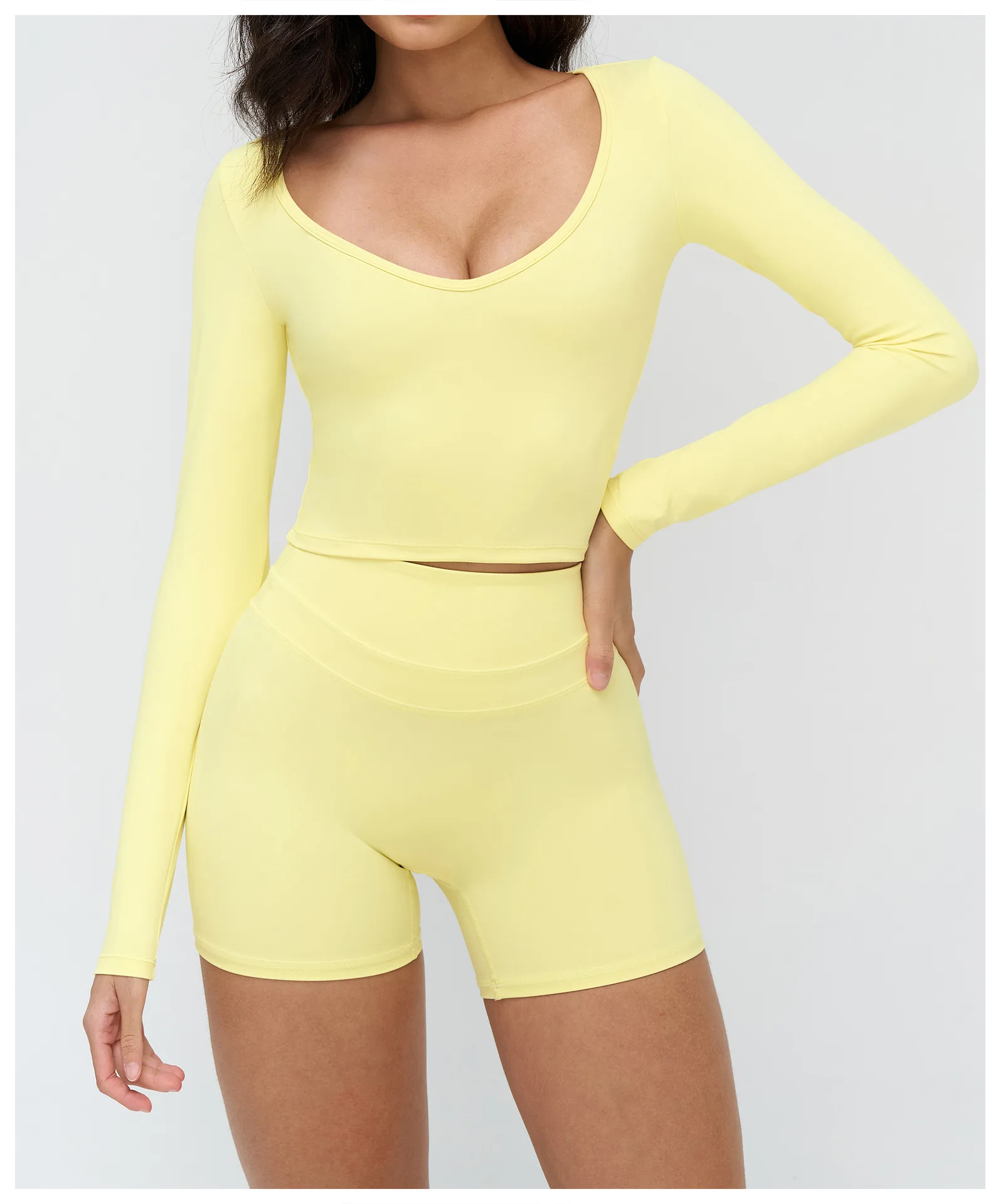 Haut Yoga Femme Manches Longues Col V