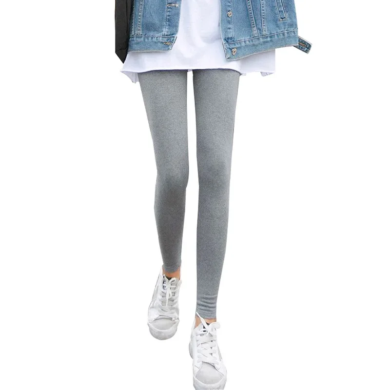 Spring Autumn New Style Grey Cotton Leggings Women's Thin High Waist Slimming Nine Points Pants Underwear for Women 5