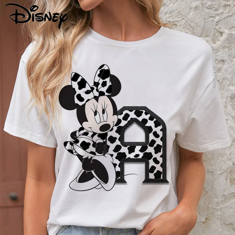 Custom Name Letters Womens Printed T Shirts Minnie Mouse Letters Font A B C Disney T Shirts Cute Minnie Mouse T Shirts Women Aliexpress