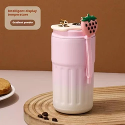 Stainless Steel Thermal Water Bottle with LED Temperature Display, 450ml Vacuum Insulated Travel Mug - 450ML (Gradient Pink)