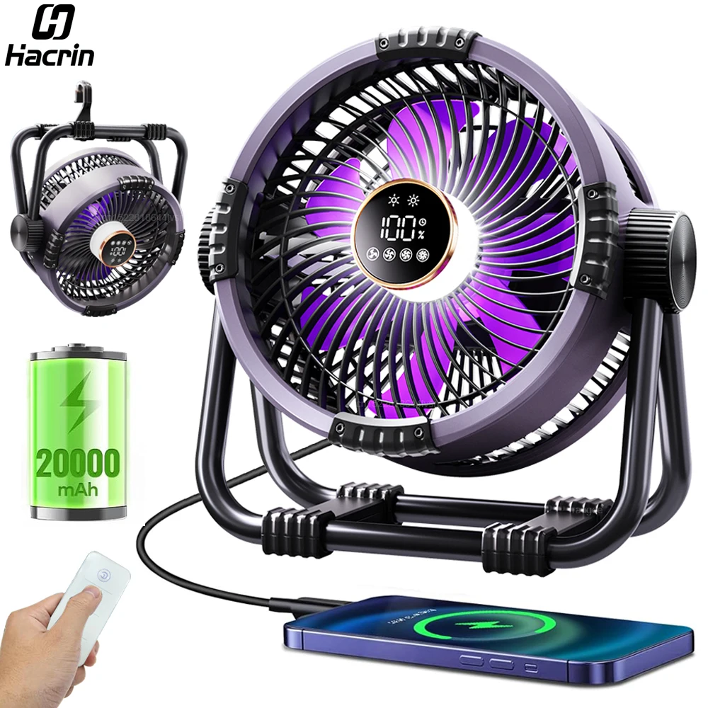 캠핑 팬 20000mAh 충전식 휴대용 야외 캠핑 팬 무선 텐트 천장 팬 LED 라이트 캠핑 공기 순환기
