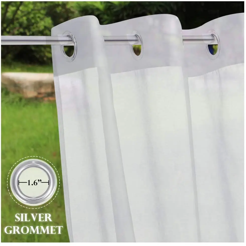 Outdoor Sheer Curtain, Waterproof and Windproof Drape for Patio, Gazebo, Deck and Pergola, Top and Bottom Grommet, Customize 3
