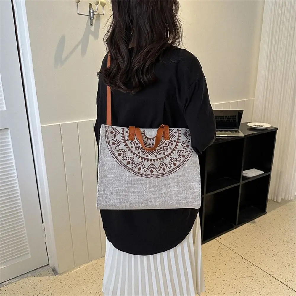 

Printed Canvas Tote Bag Personality Stripe Flower All-match Multifunctional Streetwear