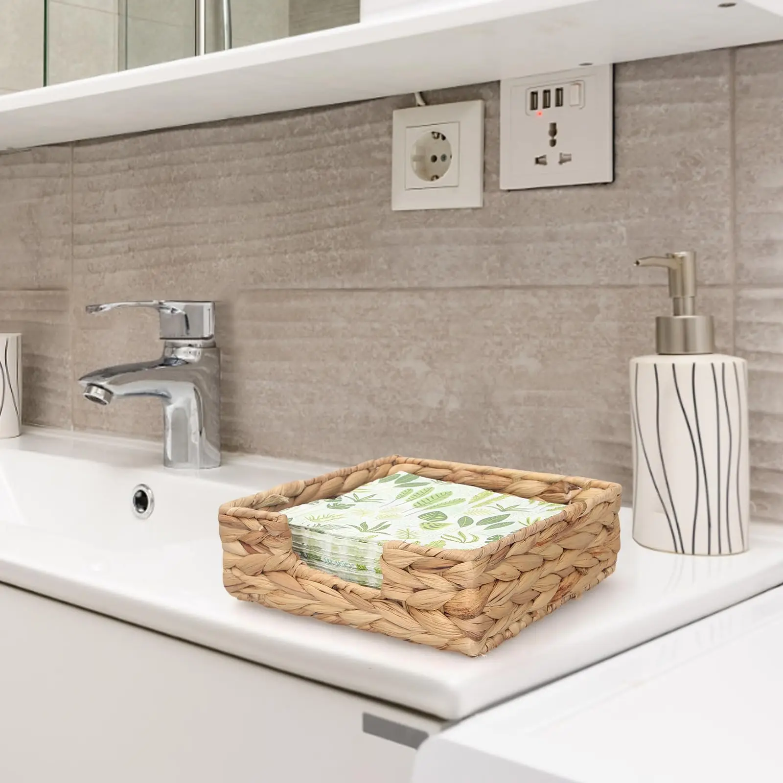 Square Napkin Holder Disposable Guest Towel Napkins Storage Holder Woven Water Hyacinth Napkin Dispenser Serving Tray for table 3