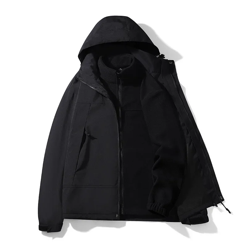 Harajuku Two-piece 3-in-1 Bomber Jacket Men Women Outdoor Waterproof Windproof Windbreaker Hooded Zipper Coat Military Outerwear